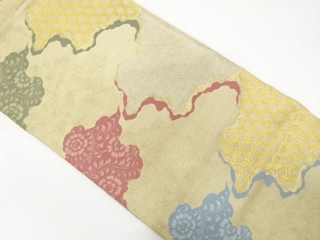 アンティーク　霞取りに花・古典柄織り出し袋帯（材料）